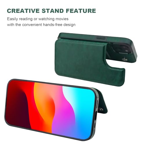 ONETOP for iPhone 15 Wallet Case with Credit Card Holder,Green | Kickstand,ID/Cash Holder,Case Wallet with Card Slots,Double Magnetic Clasp,Durable PU Leather Shockproof Cover for Women Men - color: Green