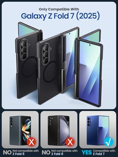 i-Blason for Samsung Galaxy Z Fold 7 Case [9H+ Tempered Glass Screen Protector] [MagSafe Compatible] [Hinge Protection & Kickstand] Full-Body Protective Magnetic Phone Case for Z Fold 7 (Frost Black) - color: Frost Black
