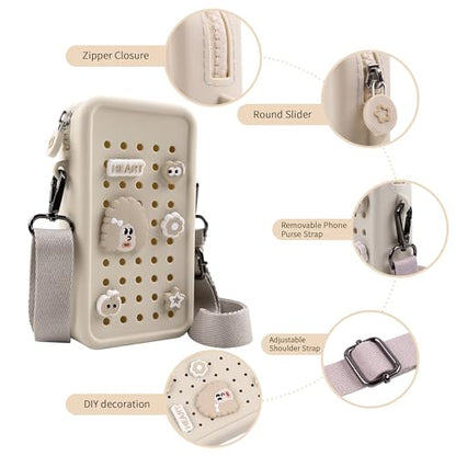 CANDY Small Crossbody Bag with Wide Shoulder Strap and Larger Holes for Charms – Adjustable, Stylish, and Comfortable Everyday Bag (Beige) - color: Beige Updated