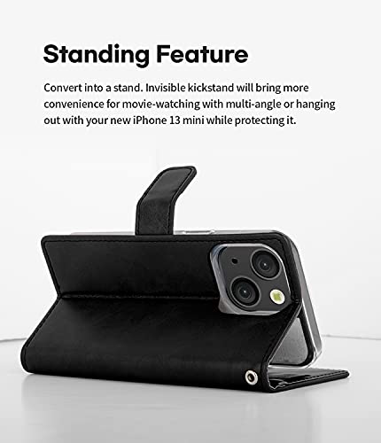 GOOSPERY Bluemoon Wallet Compatible with iPhone 13 Mini Case, Premium PU Leather Standing Feature Flip Card Holder Phone Cover (Black) IP13M-SPD-BLK - color: Black, size: iPhone 13 Mini