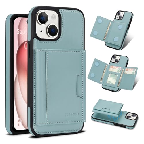 for iPhone 14 Wallet Case, 2-in-1 Detachable Phone Case, Card Holder RFID Blocking, Fashionable Faux Leather Card Slot & Folding Design (Blue 6.1'') - color: Blue, size: iPhone 14