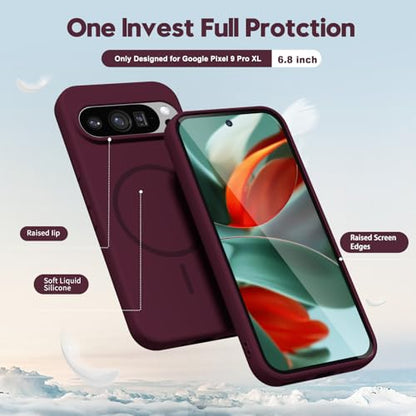 oakxco for Google Pixel 9 Pro XL Case Silicone Mag Safe, Magnetic Slim Thin Phone Case Compatible with Magsafe, Women Girls Cute Girly Aesthetic Soft Rubber Gel Safecase with Camera Cover, Burgundy - color: Burgundy, size: Pixel 9 Pro XL