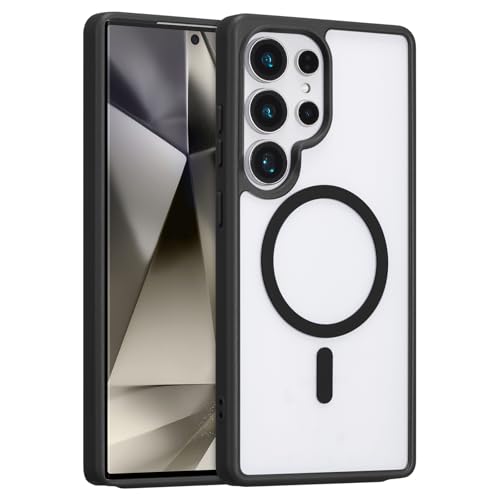RALEAVO for Samsung Galaxy S24 Ultra Case Strong Magnetic Clear Cover [Compatible with Magsafe] Slim Shockproof Protective Phone Cover for S24 Ultra Phone Case with Transparent Hard Back,Black - color: Black/Clear Back, size: S24 Ultra