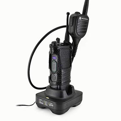 Turtleback Radio Holster for Motorola APX6000 – Durable Basket Weave Leather Radio Holster with Heavy-Duty Ratcheting 2.25" Belt Loop – All-Button Access – Fits Slim or Extended Battery - color: Black Basketweave APX6000 Belt Loop