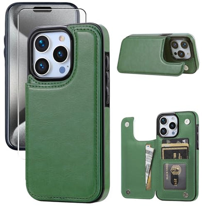 Wallet Case for iPhone 15 pro max, Slim Protective case with Card Holder,Premium PU Leather Kickstand Card Slots Case with Double Magnetic Clasp for iPhone 15 promax (6.7")-Grass Green - color: Grass Green