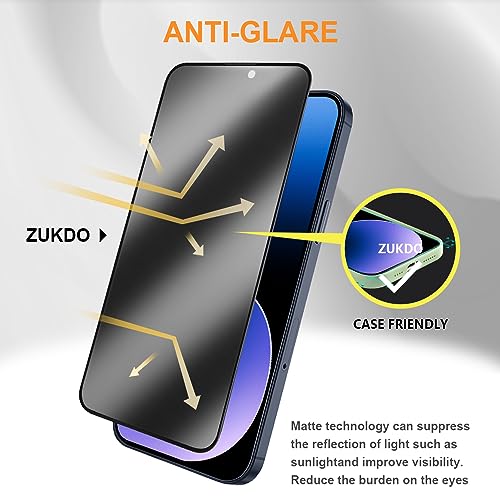 for iPhone 15 Pro Max 6.7" Matte Privacy Screen Protector with Camera Lens Protector Full Coverage Anti-glare Anti-spy Tempered Glass Film Anti-fingerprint Easy Installation - size: iPhone 15 Pro Max 6.7 inch