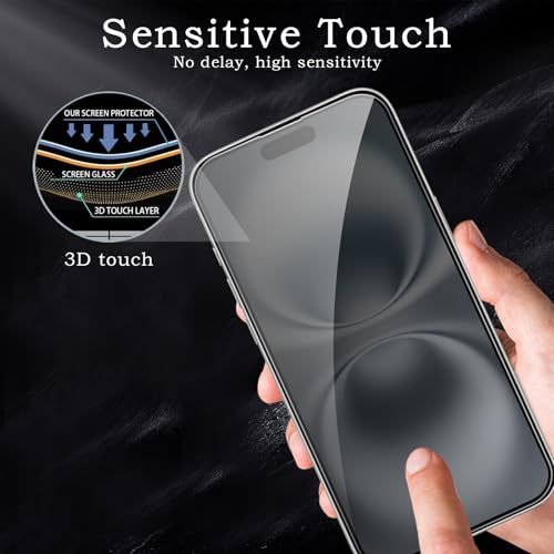 [2+2 Pack] Privacy Screen Protector for iPhone 16, Anti-Spy Shatterproof Tempered Glass with Camera Lens Tempered Glass 9H Hardness Bubble Free Anti-Glare Case Friendly
