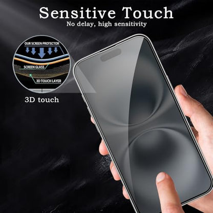 [2+2 Pack] Privacy Screen Protector for iPhone 16, Anti-Spy Shatterproof Tempered Glass with Camera Lens Tempered Glass 9H Hardness Bubble Free Anti-Glare Case Friendly