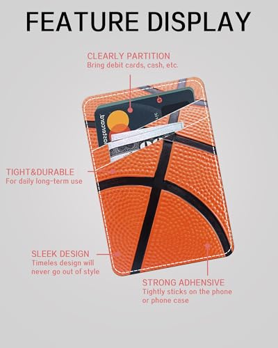 Phone Card Holder, Dual Pocket Leather Phone Wallet Adhesive Stick On, Cute Card Holder, Credit Card Holder for Phone Case Basketball Pattern - color: Basketball Pattern