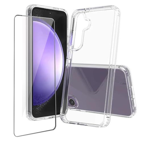 for Samsung Galaxy S24 FE Case Crystal Clear Slim Hard Case Hybrid Shockproof Bumper with Tempered Glass Screen Protector Full Body Anti-Yellow Anti-Scratch Phone Protective Cover - color: Galaxy S24 FE