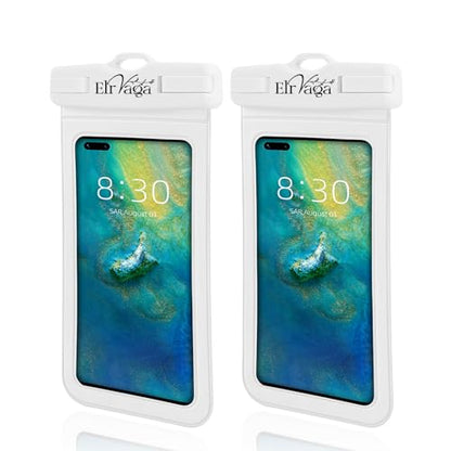 2 Pack IPX8 Waterproof Phone Pouch for iPhone 16/15/14/13 Pro Max Plus (7.2 Inch) - Swimming, Diving, Snorkeling, Snowproof - Touchscreen Friendly Underwater Photography Dry Bag (White&White) - color: White&White