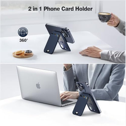 QYQBOON Magnetic Wallet for iPhone - Mag-Safe Wallet Lightweight Magnetic Phone Stand Adjustable Leather Card Holder for iPhone 17/16/15/14/13/12 Series, Not for Mini (Dark Blue) - color: Dark Blue