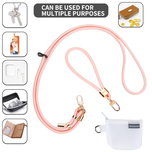HOTEMIA Phone Lanyard and Wrist Straps, Adjustable Cell Phone Lanyard Crossbody with Detachable Wallet, 8mm Thick iPhone Lanyard for Around the Neck(Pink+Wallet) - color: Pink+wallet