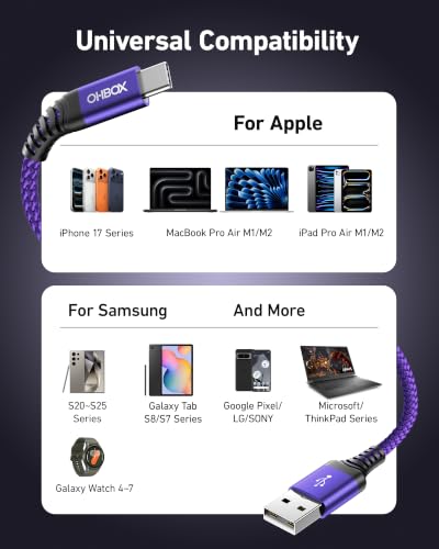 USB to USB C Cable Fast Charging [2 Pack 6FT], USB A to USB C Cable for Car - color: Purple, size: 6FT, style: USB A to USB C