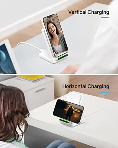 Fast Wireless Charging Station for Phone: CIYOYO 15W Charging Stand Compatible with iPhone 15/14/13/12/11, Samsung Galaxy S23/ S22/ S21/ S20 for Office Bedside Gift - color: Pearl white