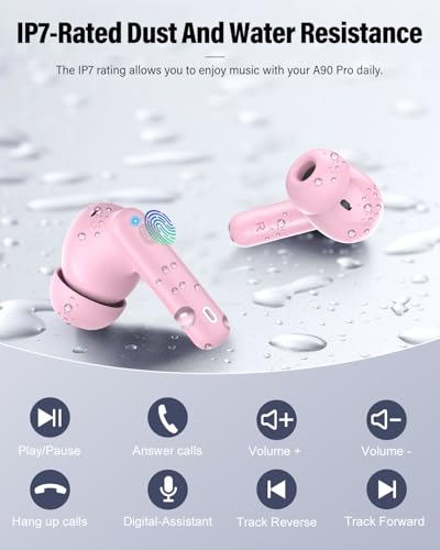 Wireless Earbuds, Bluetooth 5.4 Headphones Bass Stereo/Clear Calls, Pink - color: Pink