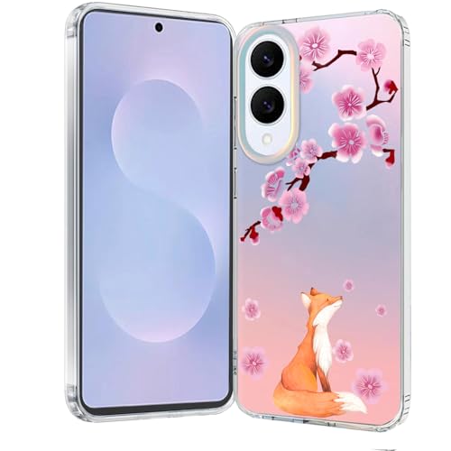 for Samsung Galaxy S25 Edge Case: Clear Matte Cute Flowers Floral Design for Girls Women Slim Flexible TPU Bumper Shockproof Silicone Cherry Blossoms Cell Phone Cover (Lucky Fox) - color: Lucky Fox, size: for Galaxy S25 Edge