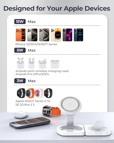 Wireless Charger for iPhone, 3-in-1 Magnetic Charging Station, Foldable - color: Apple White