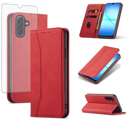 Asuwish Flip Wallet Phone Case for Samsung Galaxy A17 5G with Tempered Glass Screen Protector Magnetic Closure Folio Cover Credit Card Holder Slot Stand Cell Accessories A 17 17A 4G Women Men Red - color: Red