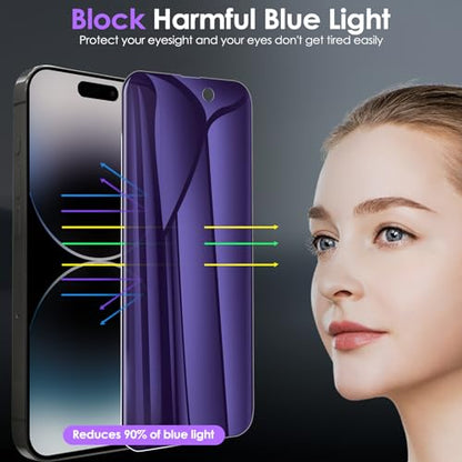 [3 Pack for iPhone 15 Pro Privacy Screen Protector (NOT Glass), [Anti-Spy][Anti Blue Light] Soft Hydrogel Film Screen Protector for iPhone 15 Pro/iPhone 15 - Purple - size: iPhone 15 Pro/iPhone 15
