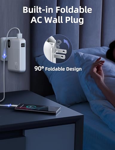 RORRY Portable Charger 3 in 1 with Wall Plug 10000mAh Power Bank for iPhone - color: White