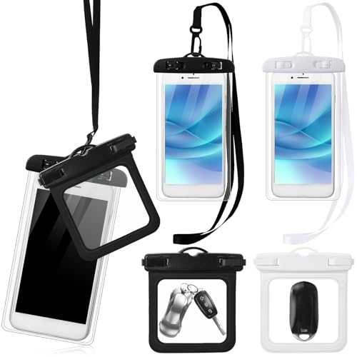 Relaxweex 4 Pcs Waterproof Phone Pouch and Cash ID Key Fob Cases Underwater Case Dry Bag with Lanyard Phone Holder Protector Vacation Beach Pool Travel
