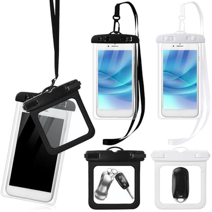 Relaxweex 4 Pcs Waterproof Phone Pouch and Cash ID Key Fob Cases Underwater Case Dry Bag with Lanyard Phone Holder Protector Vacation Beach Pool Travel