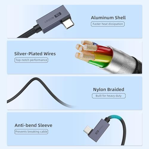 USB4 240W Right Angle USB C Cable 3.3ft (1-Pack) - 40Gbps USB-C to USB-C with Pouch, Thunderbolt 4/3 & PD Charging for MacBook Pro, iPhone 17, Gaming Monitor (Black) - color: 1-Pack,3.3FT