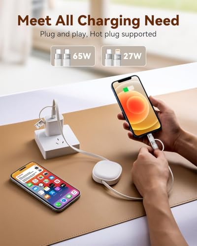 65W Fast Charging Retractable Cable, 5 in 1 Multi Charger for Car & Travel