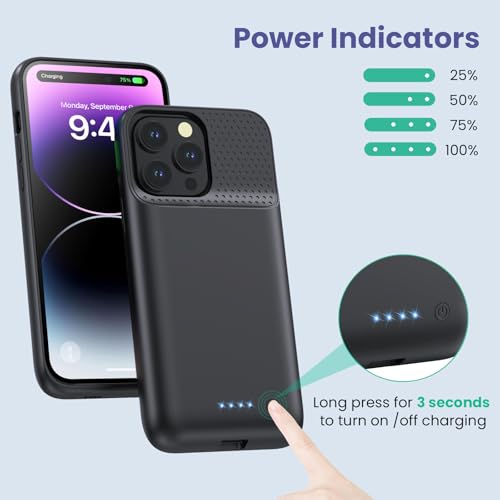 Battery Case for iPhone 14Pro Max/14 Plus/13Pro Max/,Slim Upgrated Powerful 8600mAh Portable Extended Charger Case Cover for iPhone 14Pro Max/14 Plus/13Pro Max Battery Charger Case Black
