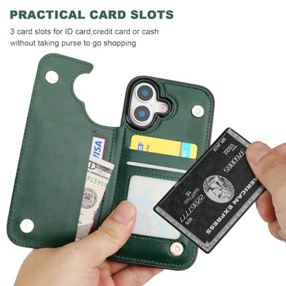 ONETOP for iPhone 17 Wallet Case with Credit Card Holder,Green | Kickstand,ID/Cash Holder,Case Wallet with Card Slots,Double Magnetic Clasp,Durable PU Leather Shockproof Cover for Women Men - color: Green