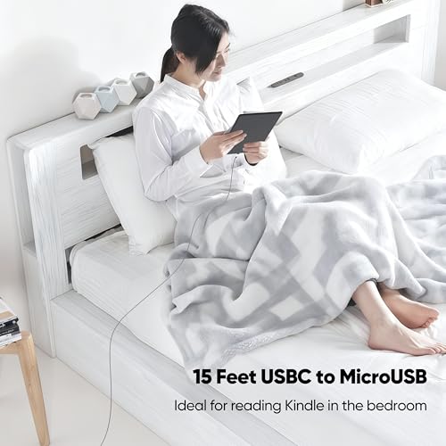USB C to Micro USB Cable 15 ft for Charging & Data Transmission, Braided Cord - size: 15 Feet