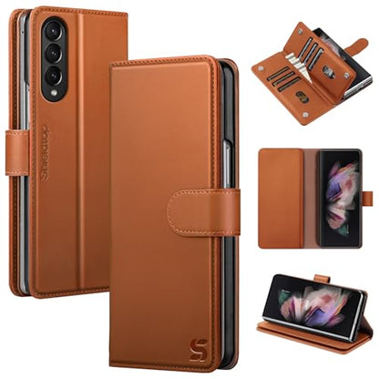 Shieldtop Compatible with Samsung Galaxy Z Fold 3 Wallet Case with Card Holder,Women Man RFID Blocking PU Leather Flip Shockproof Protective Cover Credit Card Holder Slots Kickstand,Light Brown - color: Light Brown, size: Samsung Galaxy Z Fold 3