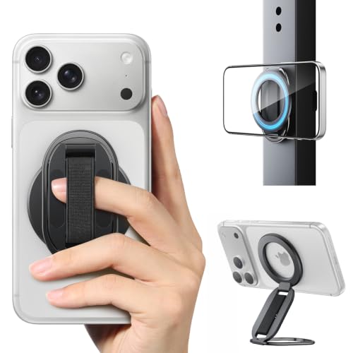 SUPERONE Two-Sided Magnet MagSafe Phone Grip & Stand with Nylon Finger Loop - color: Black