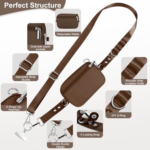 Phone Lanyard Crossbody with Detachable RFID Wallet (Brown) - color: Brown, size: Medium