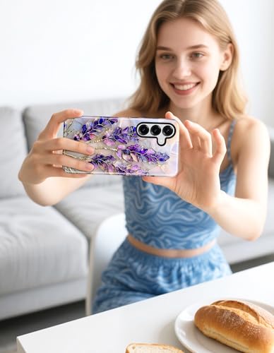 Magnetic Flower Case for Samsung Galaxy A16 5G, Purple | Compatible with MagSafe, Cute Aesthetic Stained Glass Floral, TPU and PC Protective Phone Cover for Women Girls - color: Purple Lavender