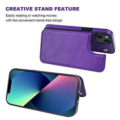 ONETOP for iPhone 13 Wallet Case with Card Holder,Purple | Kickstand,ID/Cash Holder,Case Wallet with Card Slots,Double Magnetic Clasp,Durable PU Leather Shockproof Cover for Women Men - color: Purple