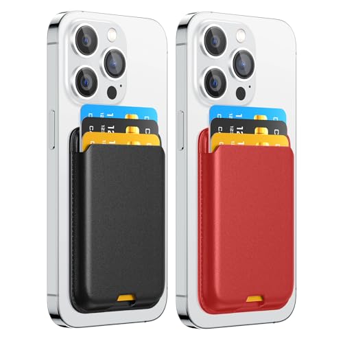 Magnetic Wallet Card Holder intended for Apple iPhone with Magsafe, Wallet for iPhone 17 16 15 14 13 12 Pro Max Air Plus Mini Series, Mag 3 Safe Wallet Stick on for Phone Case, Black Red - color: Red Black