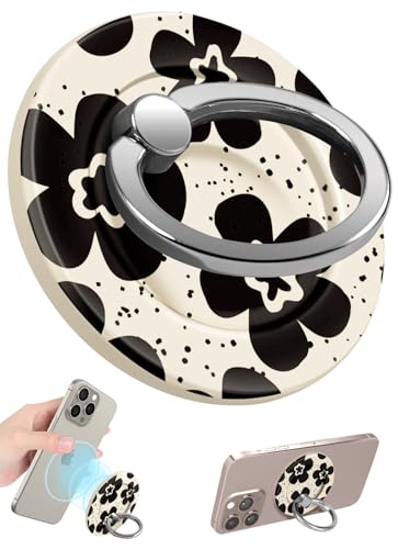 Toycamp Magnetic Phone Grip - Compatible with MagSafe Phone Grip Ring Stand for iPhone 17/16/15/14/13/12 Series Monochrome Flower Cute Phone Ring Holder Grip for Women Girls Girly - color: Monochrome Flower