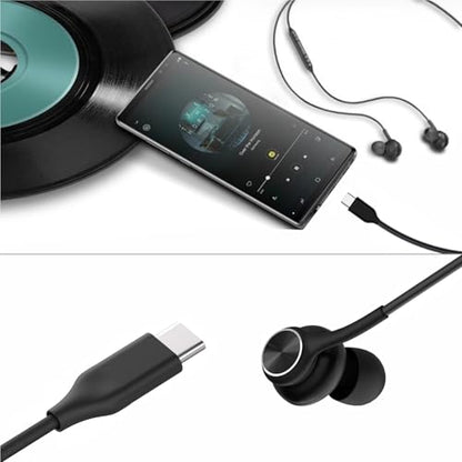 2026 Completely Upgraded Version Earbuds Stereo in-Ear Headphones 3-Year Warranty for Samsung Galaxy S25 S24 S23 S22 S21 S20, Note 10, 10+ with Microphone and Volume Remote Type-C Connector-Black - style: 2026 Completely Upgraded Version USB-C
