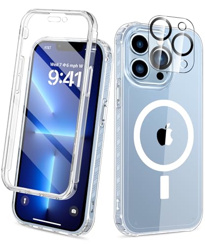 Magnetic for iPhone 13 Pro Max Case Built-in Screen Protector, Clear | with Camera Lens Protector, [Compatible with MagSafe] Full Body Phone Case, Protective Cover for iPhone 13 ProMax 6.7" - color: Clear, size: iPhone 13 Pro Max 6.7"