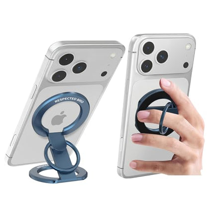 RESPECTED-BRO-Magnetic-Phone-Ring-Holder with Dual Rings, Compatible with iPhone 17/16/15/14/13/12, Multifunctional Stand for Desk,Office,Gym,Kitchen & All Metal Surfaces, Finger Loop Grip (Dark Blue) - color: Dark Blue
