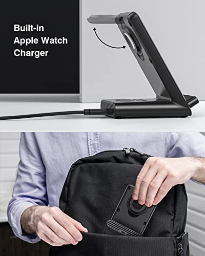 Wireless Charging Station,3 in 1 Charging Stand for Apple Multiple Devices - color: Black
