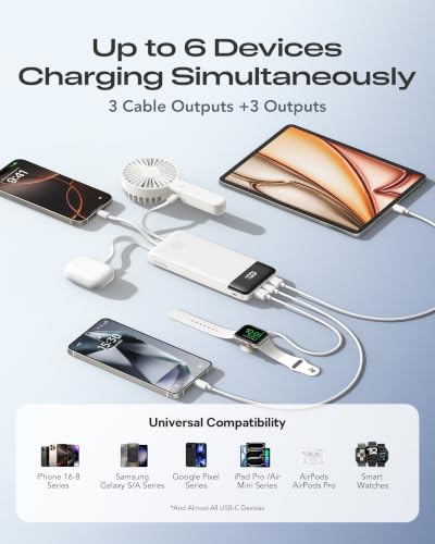 Orfeika 20000mAh Power Bank, Portable Charger with 4 Built-in Cables - color: White