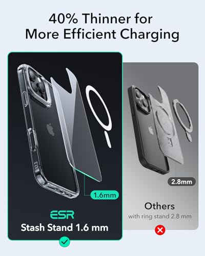 ESR for iPhone 16 Pro Max Case, Compatible with MagSafe, Military-Grade Protective Case, Built-in Stash Stand Phone Case, Scratch-Resistant Back Cover, Classic Series, Clear - color: Clear