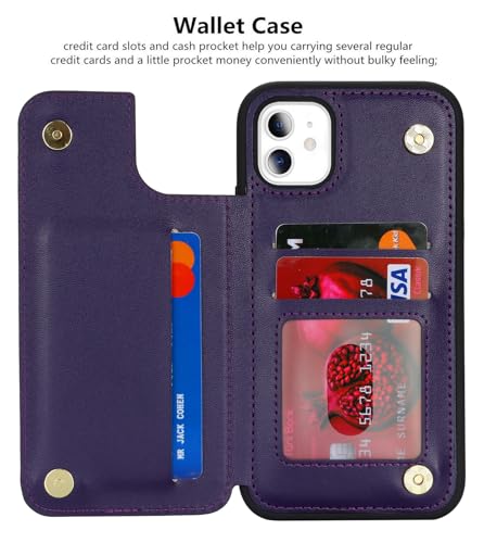 iCoverCase Compatible with iPhone 11 Case with Card Holder, Wallet Phone Case for Women Men RFID Blocking PU Leather Protective Case 6.1 Inch (Dark Purple) - color: Dark Purple