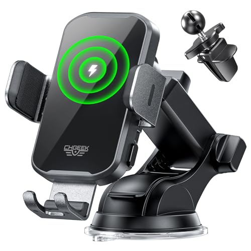 Wireless Car Charger Phone Holder Mount, 15W Fast Charging Auto Clamping Phone Holders for Your Car Dashboard Windshield Air Vent Car Accessories for iPhone, Samsung Galaxy, Google Pixel etc