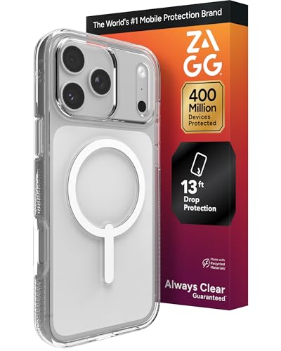 ZAGG Crystal Palace Case for iPhone 17 Pro Max - Clear, Drop Protection (13ft/4m), ClearGuard Anti‑Yellowing & Scratch‑Resistant, MagSafe & Wireless Charging Compatible - size: iPhone 17 Pro Max, style: With Magsafe