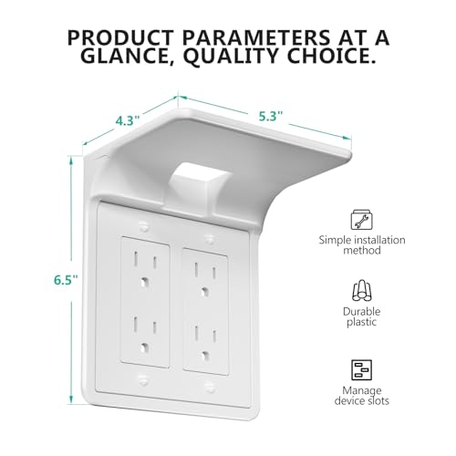 WALI Double Outlet Shelf Wall Holder – Bathroom Shelf Duplex for Electric Toothbrush, HomePod Mini, Echo Dot & Phone Charging – White-2 Packs (DLS002) - size: Larger