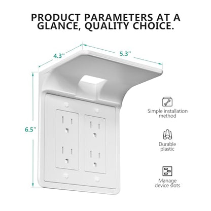 WALI Double Outlet Shelf Wall Holder – Bathroom Shelf Duplex for Electric Toothbrush, HomePod Mini, Echo Dot & Phone Charging – White-2 Packs (DLS002) - size: Larger